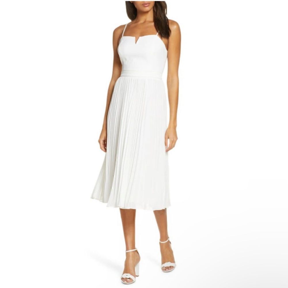 Adelyn Rae Charli Pleated Midi Dress Women's White Size L NWT $168